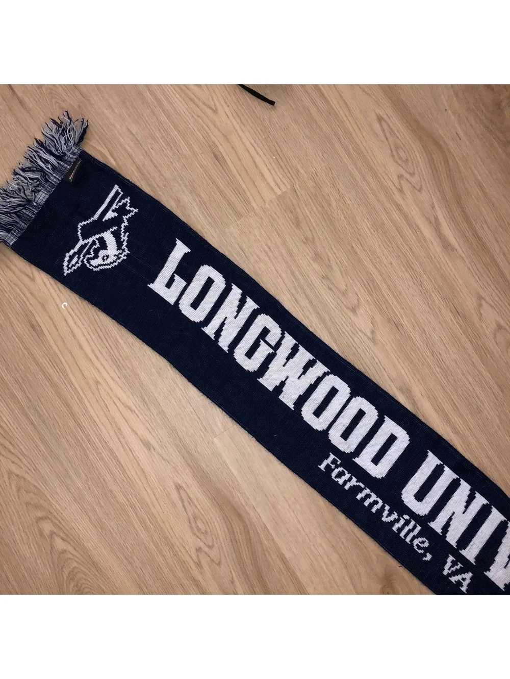 LONGWOOD UNIVERSITY LANCERS DOUBLE SIDED REVERSIBLE SCARF KNIT GRAY WHITE BLUE
